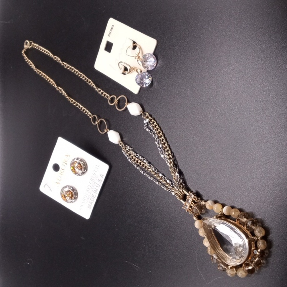 STAYEMENT NECKLACE/ 2 PRS EARRINGS - Picture 11 of 14